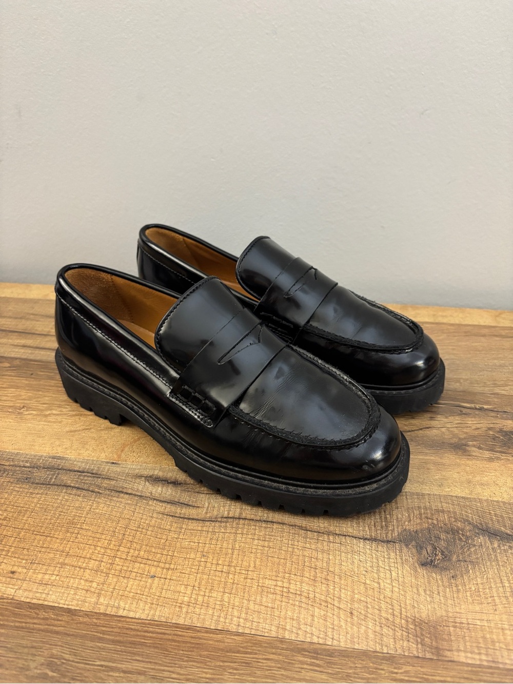 Thursday Boot Company Patent Leather Lug Sole Penny Loafer Black